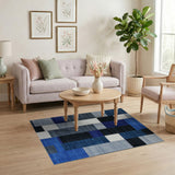 Blue and Teal Geometric Modern Blue Patchwork Geometric Area Rug
