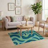 ODIKA Modern Teal Abstract Swirl Washable Area Rug, Non-Slip Low Pile