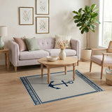 Blue and Teal Navy Anchor Coastal Beach Area Rug