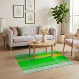Vibrant Green Yellow Geometric Stripe Rug