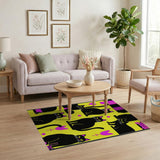 Multi-color and Patterns Playful Black Cats Yellow Area Rug