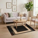 Black Geometric Layered Frame Area Rug