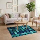 Teal Blue Woven Geometric Area Rug