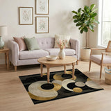 ODIKA Art Deco Geometric Washable Area Rug - Luxury Black & Gold Low Pile Non-Slip Carpet