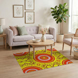 Vibrant Yellow Sun Mandala Area Rug