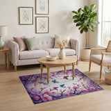 Purple Cherry Blossom Butterfly Area Rug
