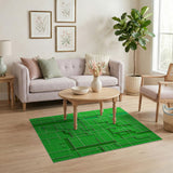 Green Vibrant Green Geometric Block Area Rug