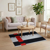 Bold Black Red Geometric Stripe Area Rug