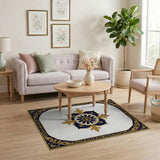Blue and Teal Ornate Navy Blue and Gold Medallion Area Rug
