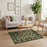 Ivory Persian Area Rug with Green Vines Rust Flowers