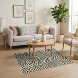 Beige Black Wavy Lines Area Rug