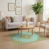 Teal Persian Medallion Rug with Gold Filigree