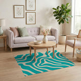 Teal and Cream Wavy Abstract Area Rug
