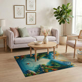 Sunset Mountain Lake Fishing Scene Area Rug