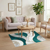 Teal Marble Wave Gold Inlay Area Rug