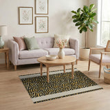 Golden Leopard Print Area Rug with Beige Borders