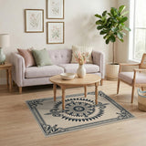 Ornate Beige Mandala Persian Rug