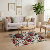 Red Rose Orange Bloom Floral Vintage Rug
