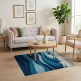 Blue and Teal Cascading Ocean Waves Blue Teal Area Rug