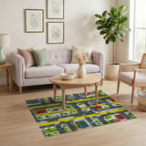 Vibrant Cartoon City Street Map Area Rug