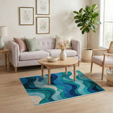 Teal Blue Wave Coastal Area Rug