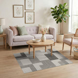 Beige and Neutral Modern Grey Beige Geometric Area Rug