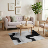 ODIKA Modern Abstract Black and White Washable Area Rug - Low Pile & Non-Slip