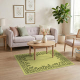 Vintage Green Leaf Border Area Rug