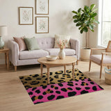 Gold Hot Pink Leopard Split Shag Rug