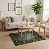Ornate Green Patina Distressed Vintage Area Rug