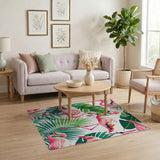 Multi-color and Patterns Pink Flamingo Monstera Leaf Area Rug