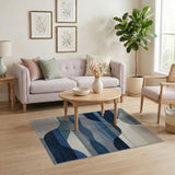 Geometric Modern Blue Teal Abstract Wave Area Rug