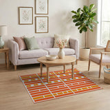 Vibrant Orange Geometric Block Area Rug