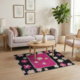 Retro Pink White Daisy Floral Area Rug