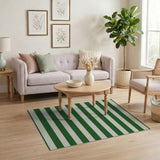 Green and Cream Striped Woven Area Rug