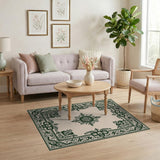 Green Elegant Green Ornate Border Area Rug