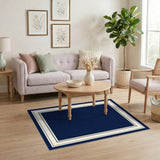 Navy Blue Double Border Area Rug