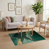 Green Gold Abstract Wave Landscape Rug