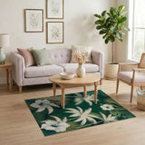 Lush Green Palm Leaf Hibiscus Area Rug