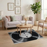 Retro Vinyl Record Black White Area Rug