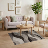 Wavy Black White Geometric Area Rug