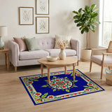 Navy Blue Persian Floral Medallion Rug