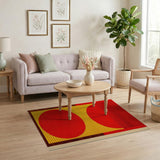 Bold Red Circles on Yellow Geometric Rug