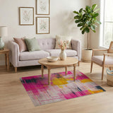 Vibrant Pink Yellow Abstract Brushstroke Area Rug