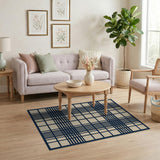 Navy and Beige Plaid Geometric Area Rug