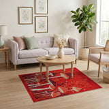 Kids Cartoon Red Whimsical Red Mushroom Forest Area Rug