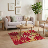 Vibrant Red Palm Leaf Coastal Area Rug