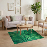 Geometric Modern Emerald Wave Abstract Area Rug