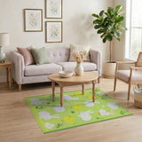Adorable Bunny Chick Green Kids Area Rug