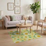 Sunny Yellow Daisy Floral Yellow Area Rug